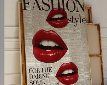 Fashion Newspaper Print, Red Lips Wall Art, Daring Soul Poster, Trendy Retro Wall Art, Girly Dorm Room & Vanity Decor, Printable Art, image 4