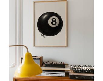 Lucky 8 Ball Print, Pool Ball Print, Vintage Game Room Decor, Luck Wall Art, Billiards Print, Pool Print, Retro Art, Funky Vintage Print, image 7