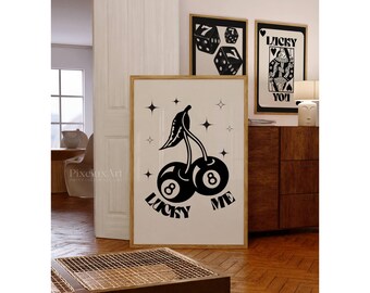 Lucky Wall Art Set of 3 – Lucky You Black and White Casino Gallery Prints, Retro Dice & Playing Card Posters, Stylish Game Room or Bar Decor, image 5