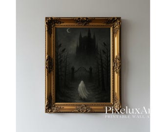 Halloween Ghost Wall Art Bundle – Spooky Rustic Haunted House and Gothic Castle Prints, Dark Academia Skull & Pumpkin Gallery Set, image 6