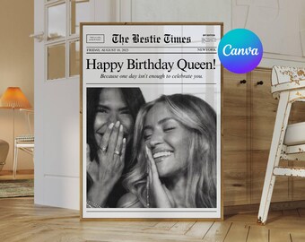 Custom Newspaper Gift for Best Friend, DIY BFF Newspaper Pint, Personalize Printable Headline Print, Roommate Wall Art, Custom Newspaper Art, image 1