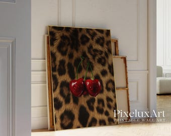 Cherry Leopard Wall Art | Red Glam Printable Poster | Girly Fashion Chic Decor | Coquette Leopard Print Aesthetic | Luxury Modern Print, image 5