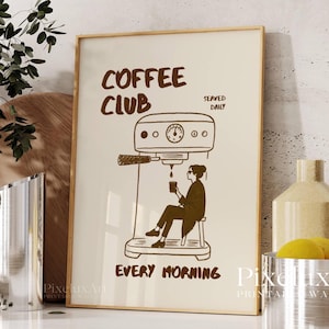 Arte mural de Club Coffee, póster retro de café, impresión de carrito de café, decoración de estación de café, arte para amantes del café, impresión artística de cafetería, ambiente de café