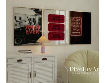 Retro Red Girly Wall Art Set – 6 Trendy Posters, Y2K Fashion Decor, Cherry Print, Aesthetic Dorm & Apartment Decor, Bold Red Apartment Print, image 3