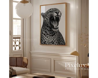 Black & White Cheetah Poster – Leopard Roar Art, Museum Quality Leopard Photo Print, Vintage Aesthetic Wall Art, Maximalist Photo Art Print, image 9