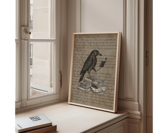 Vintage Crow Wall Art – Gothic Halloween Printable with Crow and Antique Script, Dark Academia Spooky Fall Decor Print, image 5