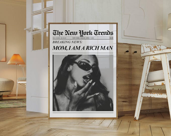 Mom I Am a Rich Man Poster, Trendy Newspapers Print…
