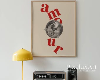Disco Amour Wall Art, Retro Collage Wall Art, Funky Vintage Print, Aesthetic Poster for Cool Dorm Room Decor, Funky Trendy Wall Decor, image 7