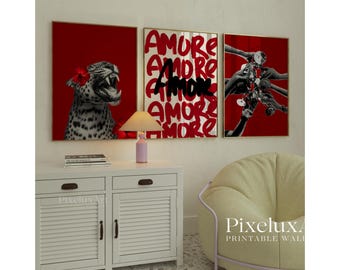 Red Gallery Leopard Wall Art Set – 6 Trendy Posters, Y2K Fashion Decor, Bold Red Leopard Print, Aesthetic Glam Leopard Poster Set, image 3