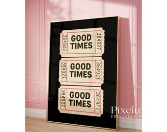 Good Times Ticket Print, Ticket Club Wall Art, Funky Black & White Collage Poster, Retro Ticket Poster, Trendy Ticket Wall Art, image 4