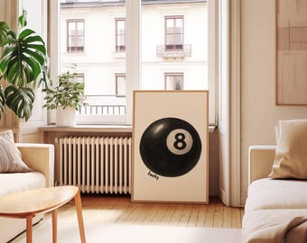 Lucky 8 Ball Print, Pool Ball Print, Vintage Game Room Decor, Luck Wall Art, Billiards Print, Pool Print, Retro Art, Funky Vintage Print, image 8