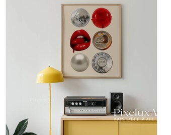 Retro Collage Wall Art, Funky Vintage Print, Trendy Aesthetic Poster for Cool Dorm Room & Gallery Wall Decor, Pop Icons Artwork, Retro Arts, image 6