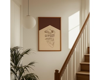 Cowboy Wall Art Print, Western Ranch Decor, Rustic Country Home Poster, Cowboy Hat & Bandana Illustration, Rodeo Western Boys Room Decor, image 1