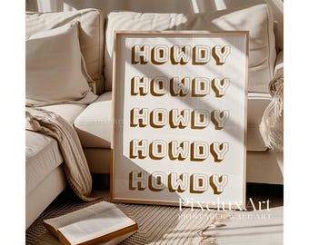 Retro Howdy Print Beige, Western Typography Wall Art, Neutral Aesthetic Poster, Southern Decor, Minimalist Western Print, Rustic Wall Art, image 5