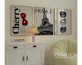 Set of 6 Trendy Black and White Gallery Wall Art, Modern Paris NYC Fashion Poster, Cherry, Leopard Print, Aesthetic Chic Apartment Decor,, image 3