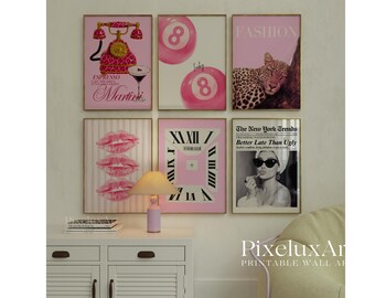 Retro Pink Gallery Leopard Wall Art Set – 6 Trendy Posters, Y2K Fashion Decor, Preppy Leopard Print, Aesthetic Apartment Leopard Wall Art, image 3