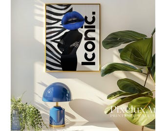 Navy Blue Collage Apartment Print, Black White Y2k Bold Fashion Print, Feminist Stylish, Cool Girl Aesthetic Pop Art for Teen Room, image 5