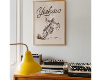 Yeehaw Cowboy Wall Art Print — Rustic Western Decor, Rodeo Horse Illustration, Country Ranch Wall Art, Wild West Wall Decor, image 4