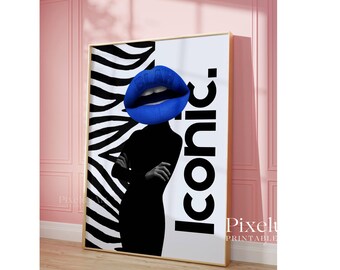 Navy Blue Collage Apartment Print, Black White Y2k Bold Fashion Print, Feminist Stylish, Cool Girl Aesthetic Pop Art for Teen Room, image 7