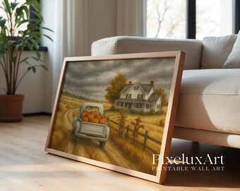 Pumpkin Farmhouse Wall Art – Vintage Fall Truck with Pumpkins, Rustic Autumn Country House Print for Cozy Seasonal Home Decor, image 4