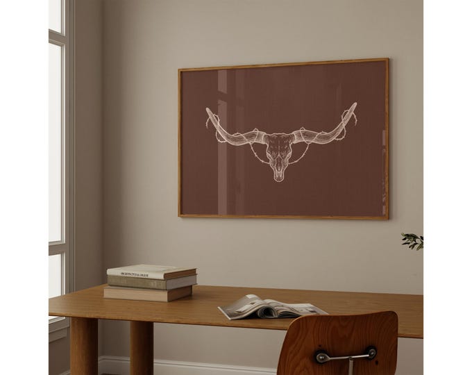Western Longhorn Skull Print, Rustic Cowboy Wall Art…