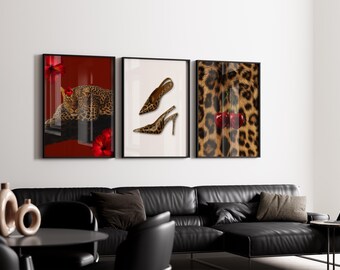 Retro Red Gallery Leopard Wall Art Set – 6 Trendy Posters, Y2K Fashion Decor, Bold Red Wild Leopard Print, Chic Glam Leopard Poster Set, image 8