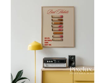 Trendy Wall Print - Red Lips, Cigarettes & Iconic Chaos, Retro Wall Art, Coquette Aesthetic Print, Vintage Poster, Girl Apartment Decor, image 10