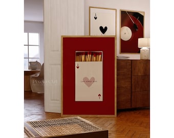 Retro Ace Of Hearts Matchbox Print, Red Matchbook Wall Art, Aesthetic Funky Wall Art, Retro Collage Apartment Decor, Preppy Girly Prints, image 3