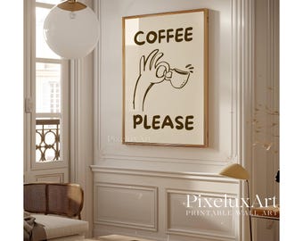 Coffee Please Wall Art, Funny Coffee Poster, Retro Kitchen Print, Coffee Bar Decor, Cute Coffee Lover Gift, Coffee Station Printable Art, image 6