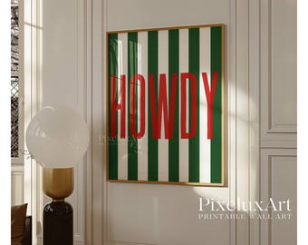 Howdy Wall Art Print, Western Typography Poster in Green & Red, Rustic Cowgirl Aesthetic, Southern Country Decor, Trend Wild West Wall Print, image 4