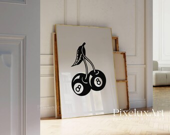 Black and White Gallery Wall Art Set of 6, Dice, Cherry Ball, Star, Ace Card Prints, Aesthetic Chic Apartment Decor, Stylish Fashion Print, image 6