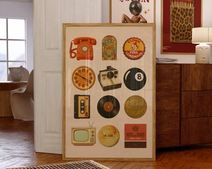 70s Trendy Collage Wall Art, Retro Poster Print, Vintage…