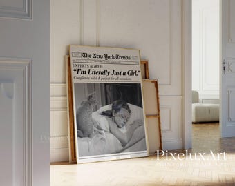 Trendy Newspaper Print, Girly Retro Wall Art, Just a Girl Quote Poster, Dorm Room & Bathroom Decor, Retro Newspaper Poster,  Trendy Wall Art, image 3