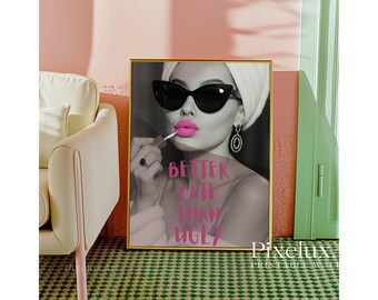 Better Late Than Ugly Poster – Pink Aesthetic Wall Art, Artful Pink Printing, Funny Quote Vanity Decor, Girl Dorm Room Printable, Retro Art, image 8