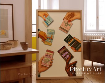 Retro Matchbook Poster, Vintage Matchbox Collage, Funky Vintage Wall Art, Trendy Bar Cart Decor, Leopard Matchbox Print for Cool Girl Dorms, image 3
