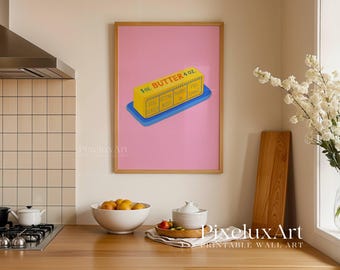 Pink Butter Wall Art Print, Cute Food Illustration for Kitchen Decor, Retro Breakfast Poster, Funny Kitchen Art, Gift for Butter Lovers, image 5