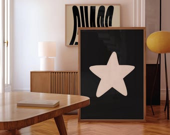 Hand Drawn Star Wall Art, Retro Hand Drawn Print, Aesthetic Star Drawing, Game Room Star Print, Trendy Retro Bar Cart Print, Trendy Wall Art, image 6