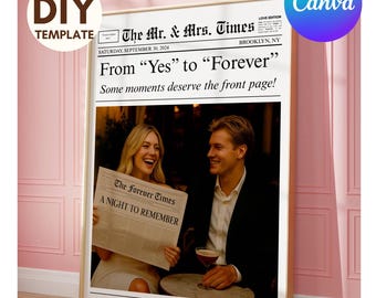 Editable Wedding Newspaper Poster Canva Template | DIY Printable Gift for 1st Anniversary, Valentine’s Day, Engagement or Wedding Keepsake, image 1