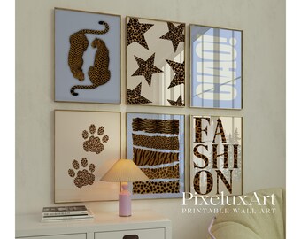 70+ Blue Y2K Gallery Leopard Wall Art Set | Cheetah Print Wall Set, Girly Aesthetic Dorm Room Decor, Trendy Aesthetic Poster Bundle, image 11