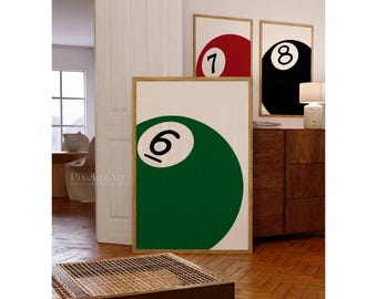 Set of 3 Pool Ball Print, 6, 7, 8 Ball Prints, Retro Game Room Print, Funky Vintage Print, Lucky Poster, Trendy Wall Art, 8 Ball Poster, image 6