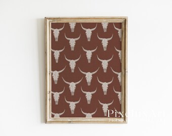 Longhorn Skull Pattern Wall Art, Western Cowboy Print, Ranch Decor Poster, Country Farmhouse Wall Art, Rustic Cowboy Nursery, image 4