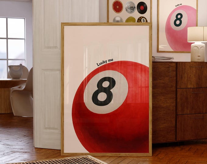 Lucky 8 Ball Print, Pool Ball Print, Vintage Game Room…