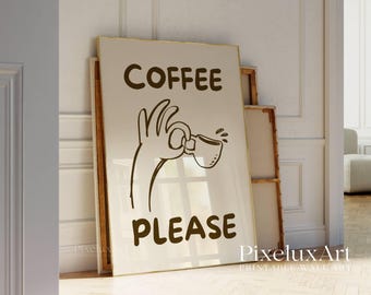Coffee Please Wall Art, Funny Coffee Poster, Retro Kitchen Print, Coffee Bar Decor, Cute Coffee Lover Gift, Coffee Station Printable Art, image 4