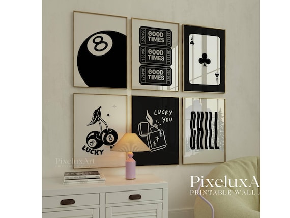 Black and White Lucky Wall Art Set of 6