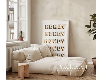 Retro Howdy Print Beige, Western Typography Wall Art, Neutral Aesthetic Poster, Southern Decor, Minimalist Western Print, Rustic Wall Art, image 6