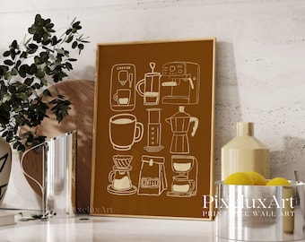 Póster de café para pared, impresión de cocina de barista, decoración de cafetería, arte de café imprimible, letrero moderno con cita de café, regalo para amantes del café.