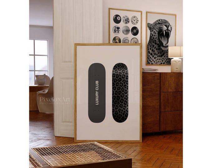 Skateboard Wall Art Luxury Fashion Print – Black Cheetah…