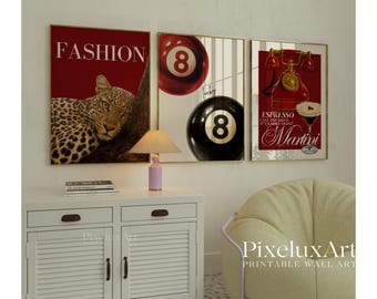 Retro Red Gallery Leopard Wall Art Set – 6 Trendy Posters, Y2K Fashion Decor, Trendy Leopard Print, Aesthetic Apartment Leopard Wall Art, image 3