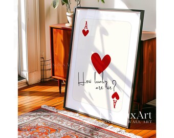 How Lucky Are We Print, Red Ace of Hearts Wall Art, Red Playing Card Poster, Aesthetic Romantic Print, Trendy Apartment Decor, Red print Art, image 8