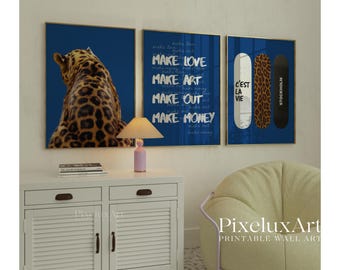 Navy Blue Set of 6 Trendy Gallery Wall Art, Aesthetic Chic Apartment Decor, Trendy Leopard, Fashion Collage Print, Stylish Y2K Wall Art, image 3